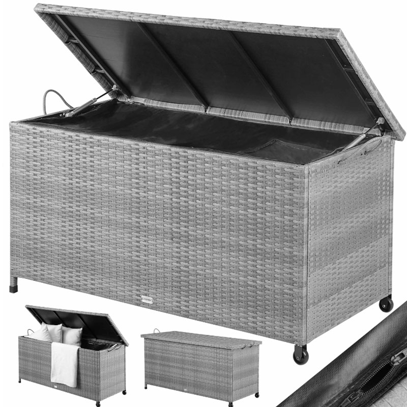 Gartenbox Polyrattan Grau 117x53x60cm mit Griffen & Rollen
