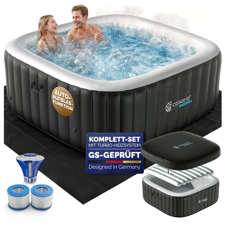 Aufblasbarer Whirlpool schwarz eckig | ideal für 2-4 Personen | mit Winterabdeckung