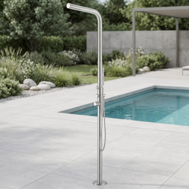 Gartendusche Edelstahl mit Mischbatterie und Handbrause