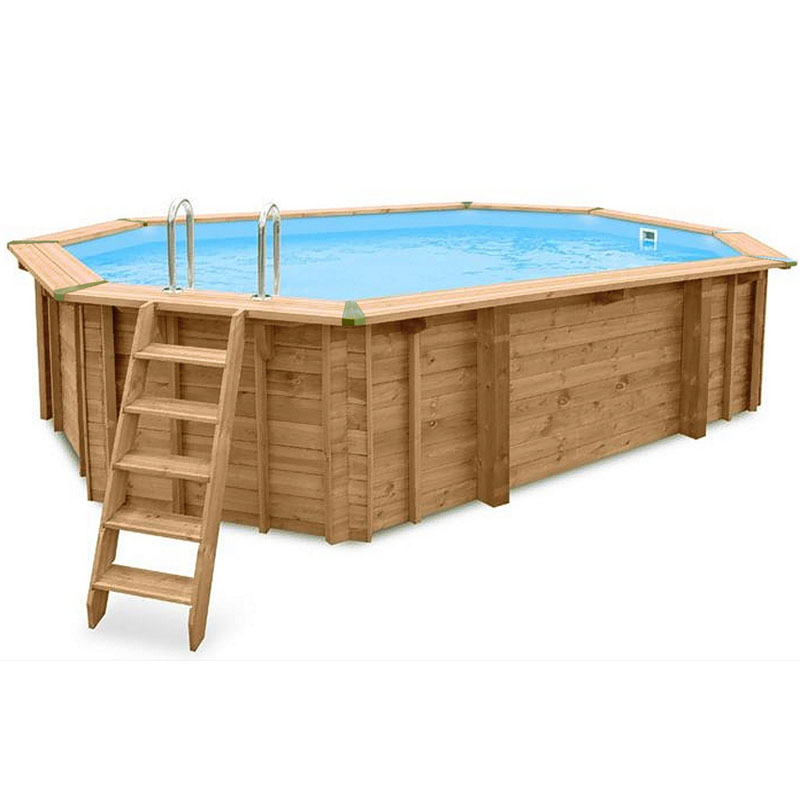 Interline Holzpool Komplettset Bali | Oval | 6,40  x 4,00 x 1,38 m | Massivholz & winterfest