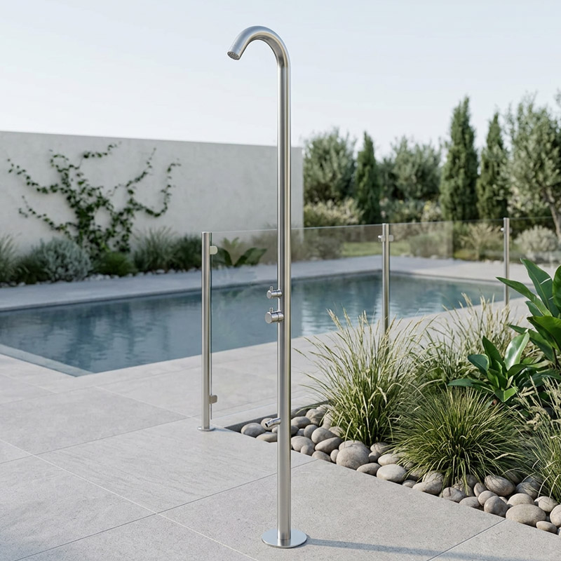 Gartendusche Edelstahl mit Fußwaschhahn