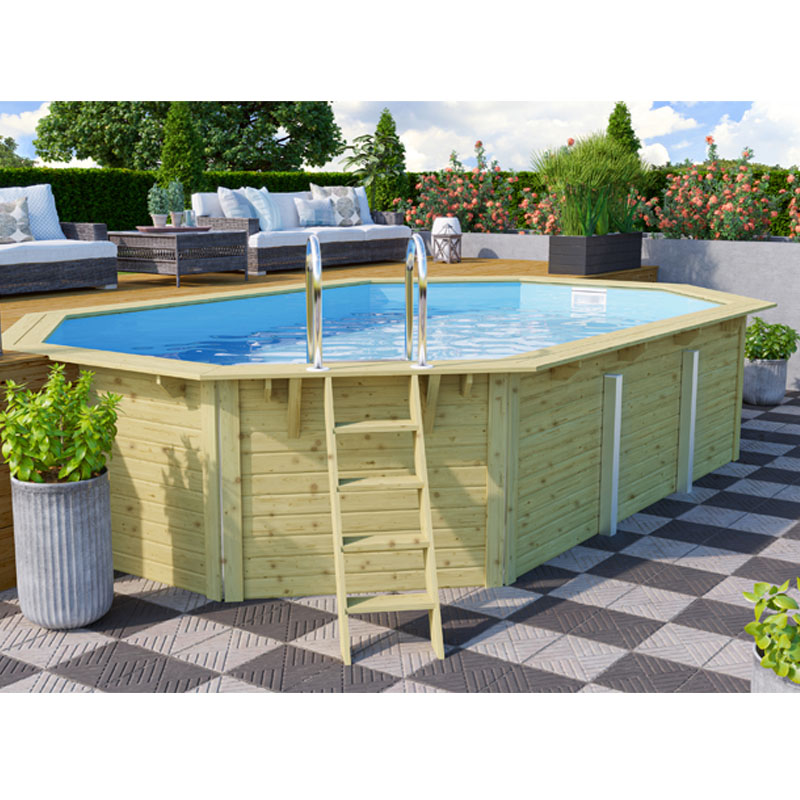 Trend Holzpool Set Achteck lang 6,10 x 4,00 x 1,21 m