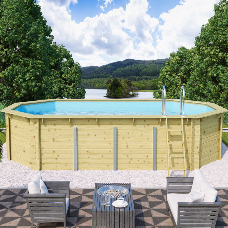 Trend Holzpool Set Achteck lang 7,00 x 4,00 x 1,24 m