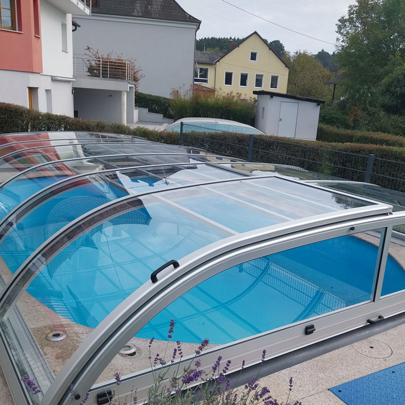 Vormontierte A1 Poolüberdachung ECO Smart Clear 6,40 x 3,50 m