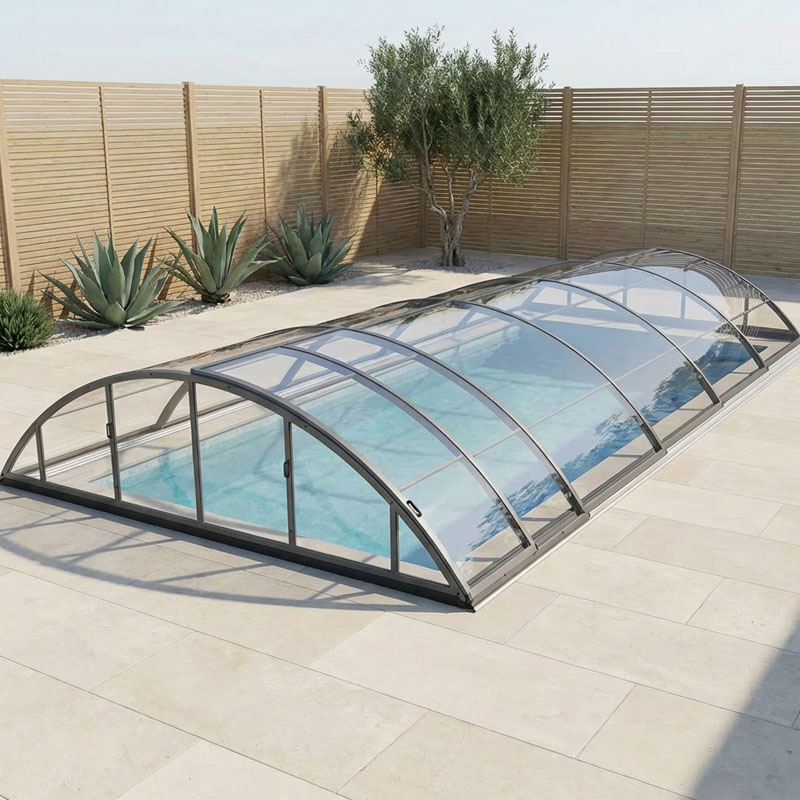 Albixon Poolüberdachung Klasik Sky Clear C | 509 x 1066 cm | Klarglasoptik | Vormontiert | 4 mm SAN Verglasung