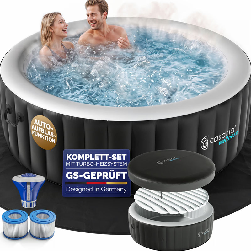 Aufblasbarer Whirlpool schwarz rund | ideal für 2-4 Personen | mit Winterabdeckung
