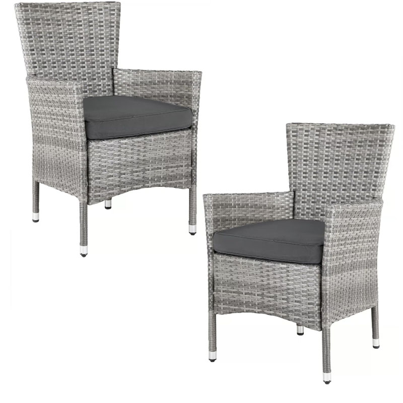 Polyrattan Gartenstuhl 2er Set / Grau Anthrazit stapelbar