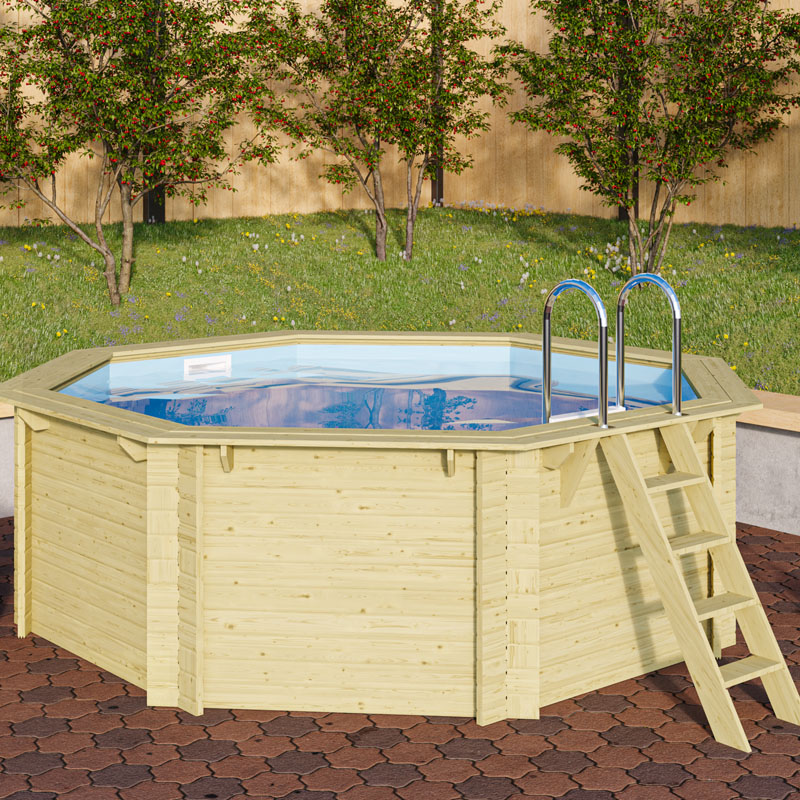 Trend Holzpool Set Achteck 4,70 x 4,70 x 1,24 m Blockbohle