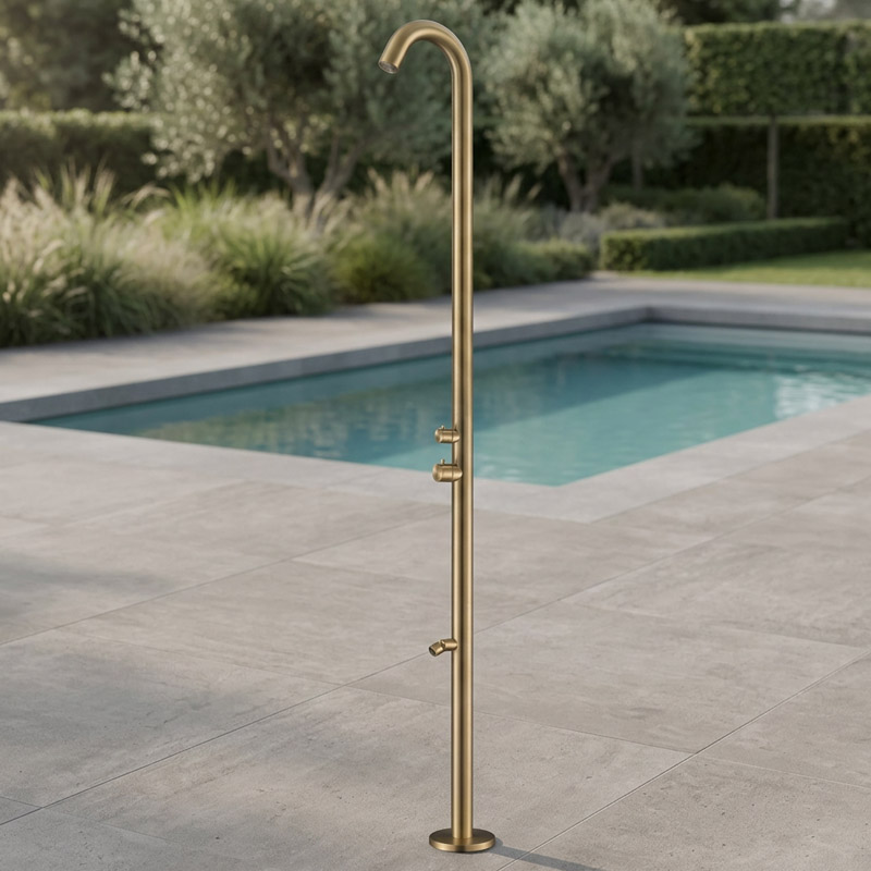 Exklusive Gartendusche Edelstahl gebürstet Gold