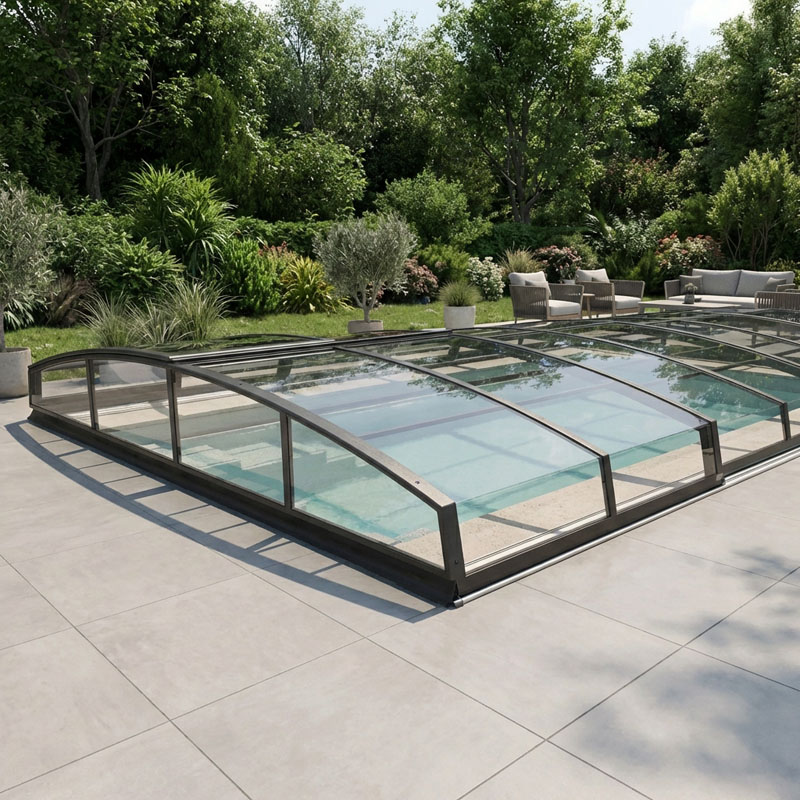 Mountfield Poolüberdachung Imperial Plus 3 | 320 x 630 cm | Klarglasoptik | Vormontiert | mit Schiebetür