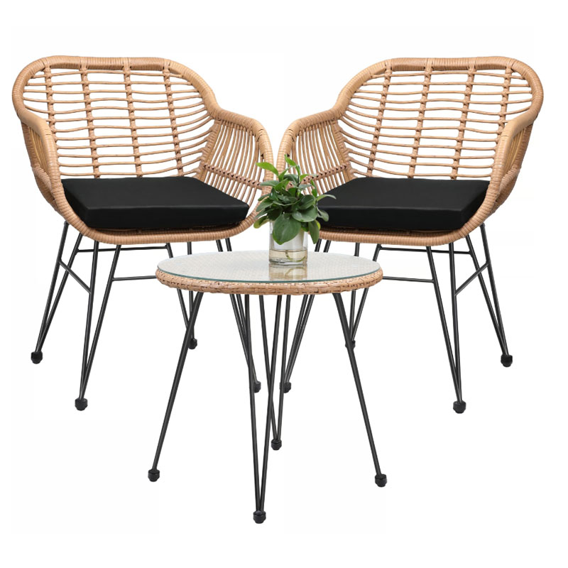 Polyrattan Garten-Sitzgruppe Bali 3 teilig natur schwarz