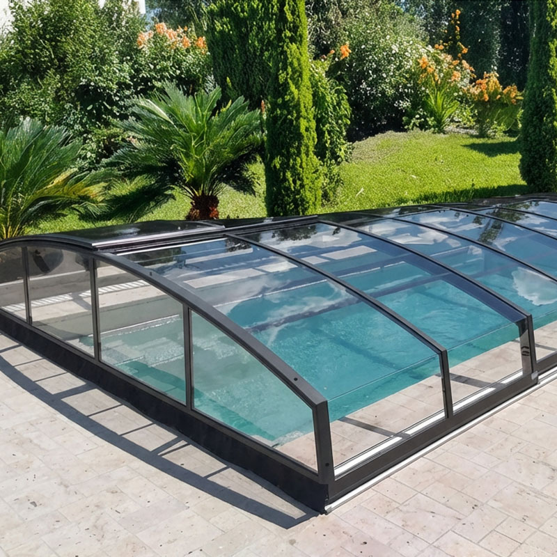 Mountfield Poolüberdachung Imperial Plus 4 | 370 x 840 cm | Klarglasoptik | Vormontiert | mit Schiebetür