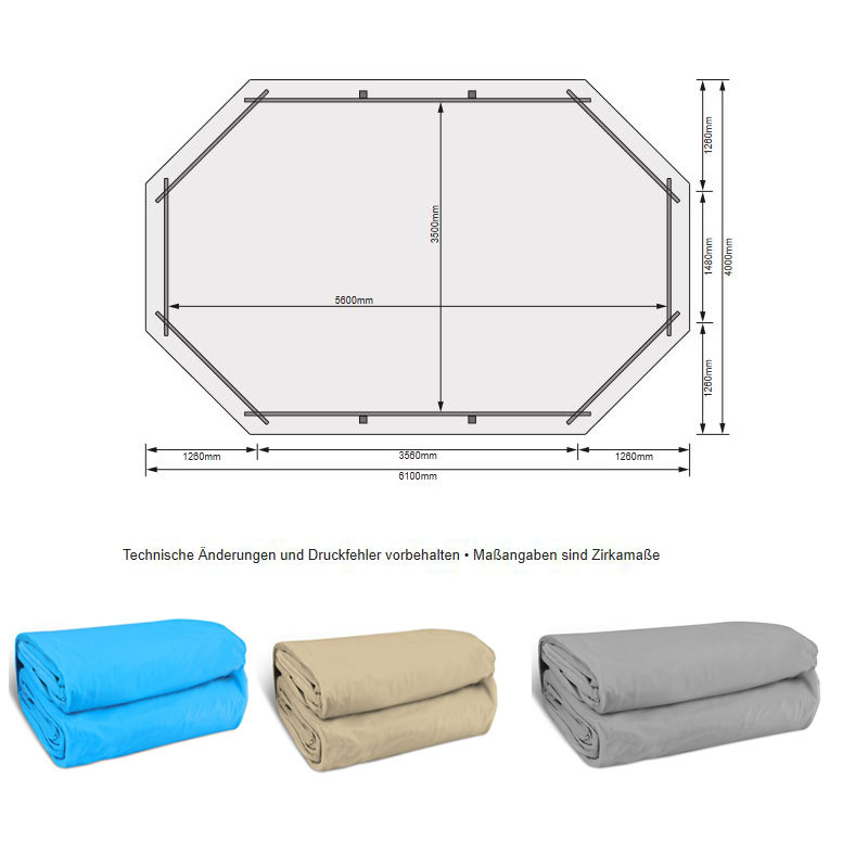 Poolfolie Ersatzfolie Holzpool Karibu Achteck 610 x 400 x 124 cm