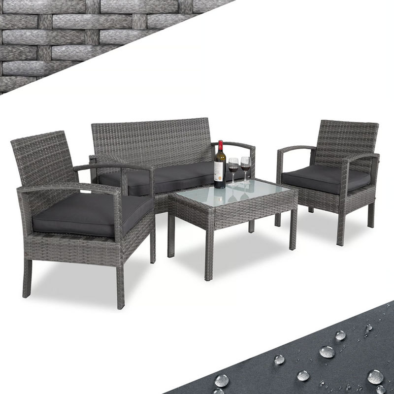 Polyrattan Garten-Sitzgruppe 4 teilig Grau/Anthrazit