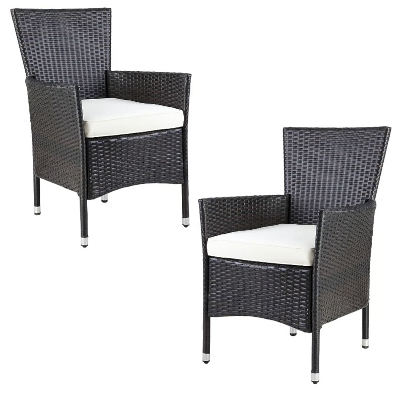 Polyrattan Gartenstuhl 2er Set / Braun Creme stapelbar